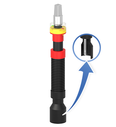 Telescopic spindle extension T3 for ball valves with square connection